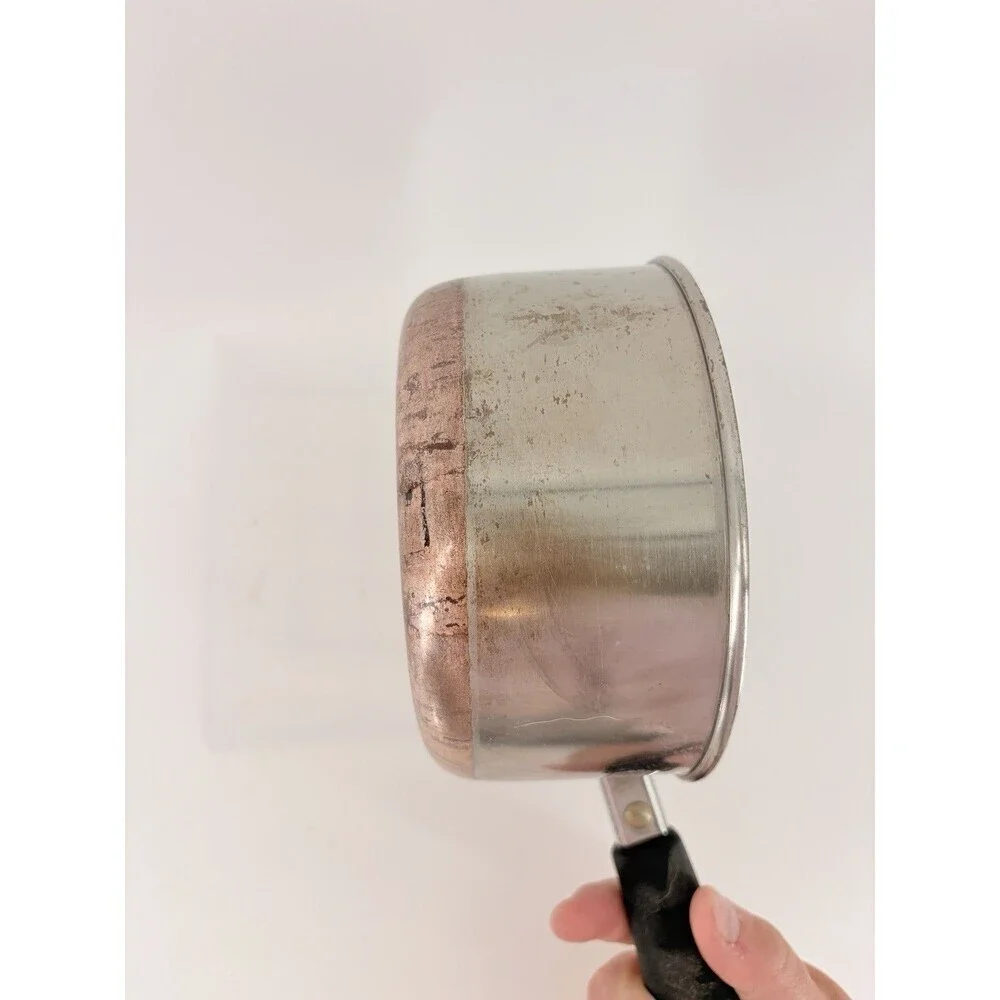 Vintage REVERE WARE 1 Qt Quart Copper Bottom Sauce Pan with Lid Stainless Steel